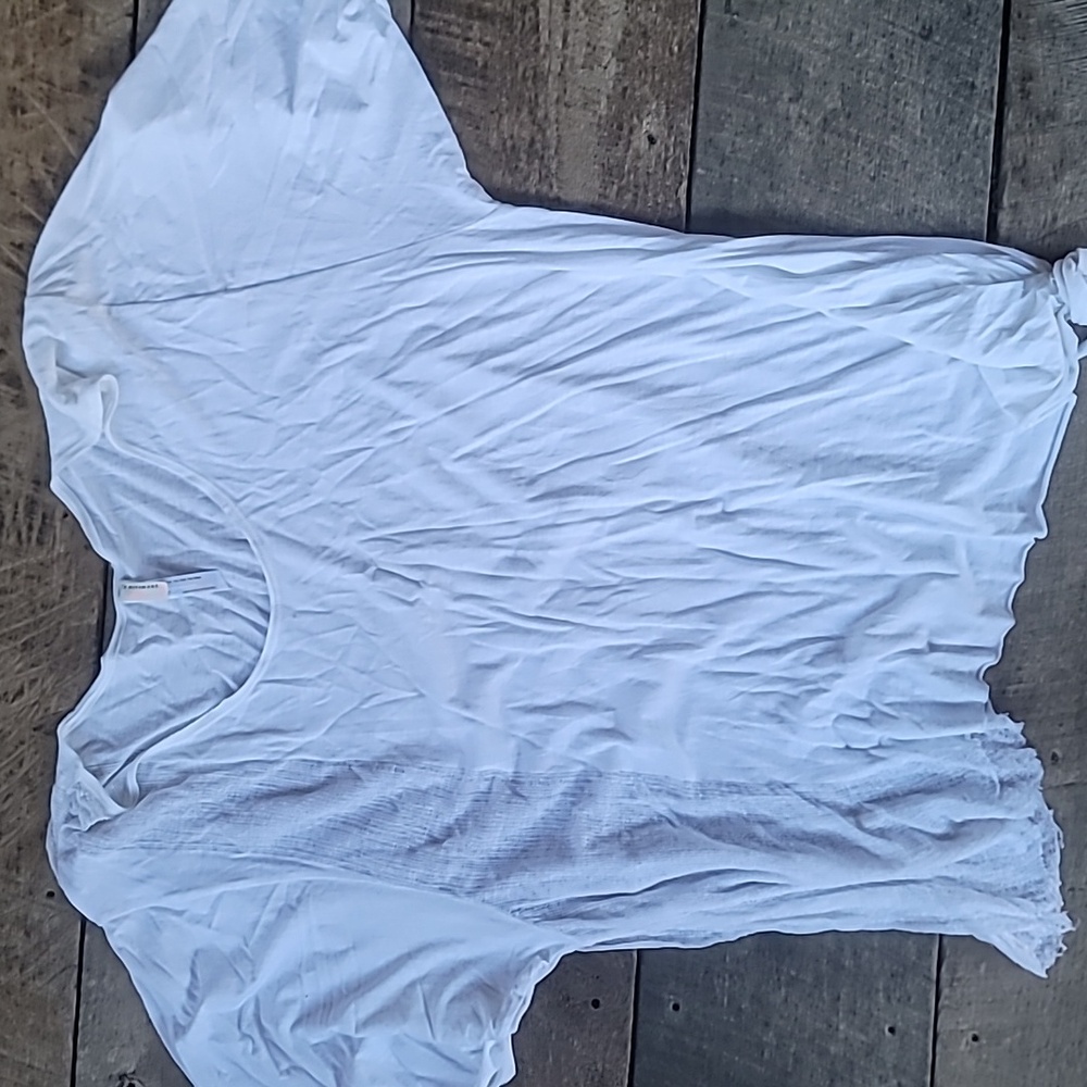 Free People Movement White Flowy Oversized Gauze Detailing Top